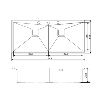 Futura Stainless Steel Sink Intelligent Series DOUBLE BOWL FS 4520 IS ( 45 x 20 inches ) - Brush