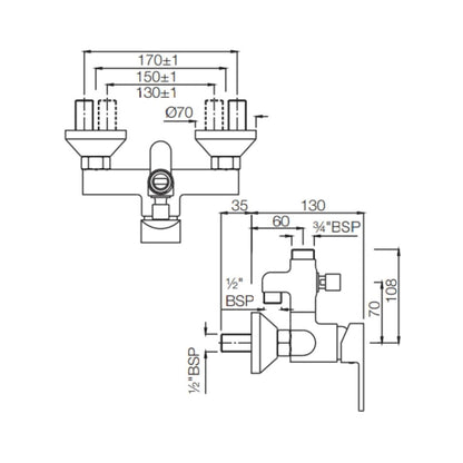 Jaquar 2 Way Wall Mixer Fusion FUS-CHR-29145 Normal Flow - Chrome Finish