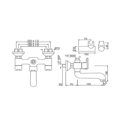 Jaquar 2 Way Wall Mixer Fusion FUS-CHR-29267 Normal Flow - Chrome Finish