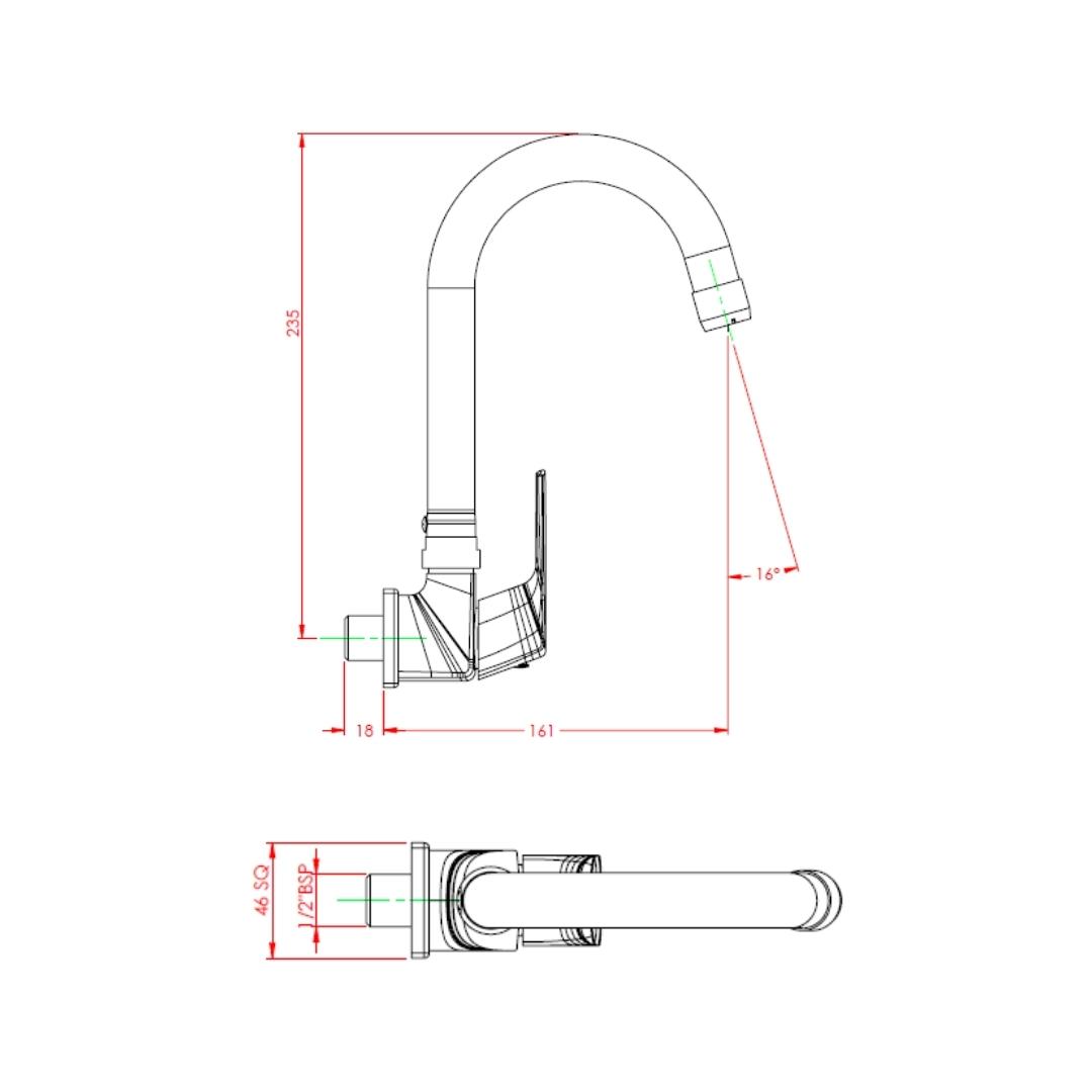 Parryware Wall Mounted Regular Kitchen Sink Tap Euclid G2321A1 with Swinging Spout in Chrome Finish