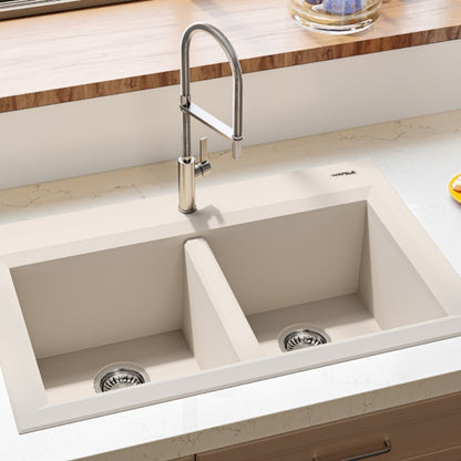 Hafele Quartz Sink Lithos Quartz Range GEMINI DOUBLE BOWL ( 33 x 22 inches )  -  Obsidian