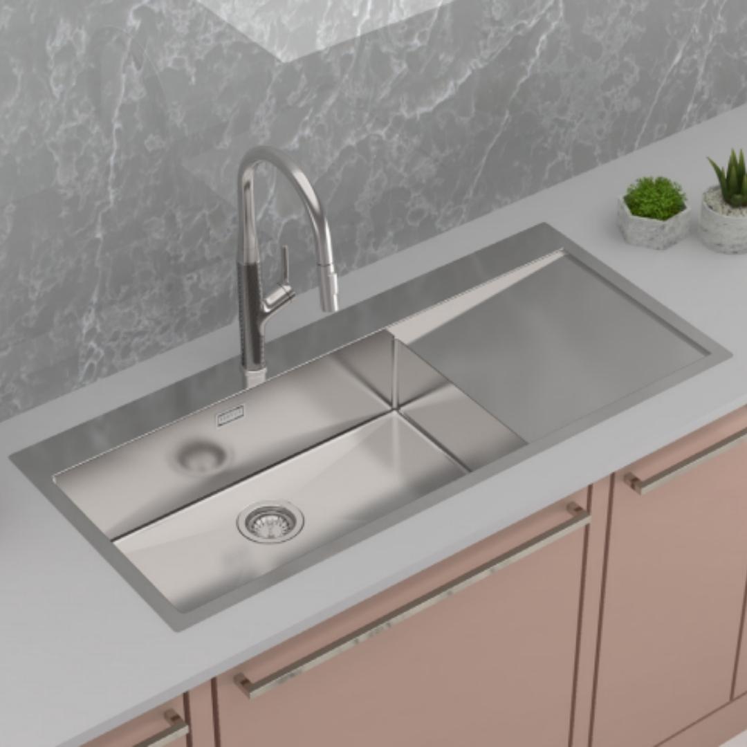 Carysil Stainless Steel Sink German Design GERMAN DESIGN SINGLE BOWL WITH DRAINER RH 46 X 20 X 8 ( 46 x 20 inches ) - Matt
