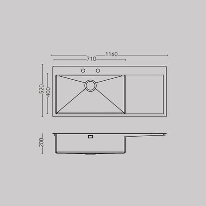 Carysil Stainless Steel Sink German Design GERMAN DESIGN SINGLE BOWL WITH DRAINER RH 46 X 20 X 8 ( 46 x 20 inches ) - Matt