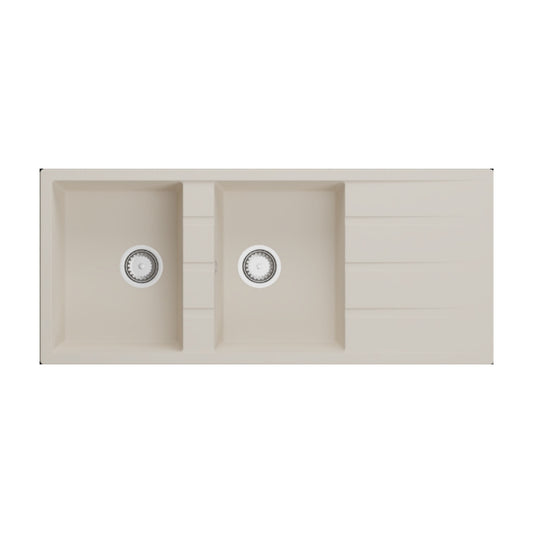 Hafele Quartz Sink Lithos Quartz Range GRANDE DOUBLE BOWL ( 46 x 20 inches )  -  Ivory