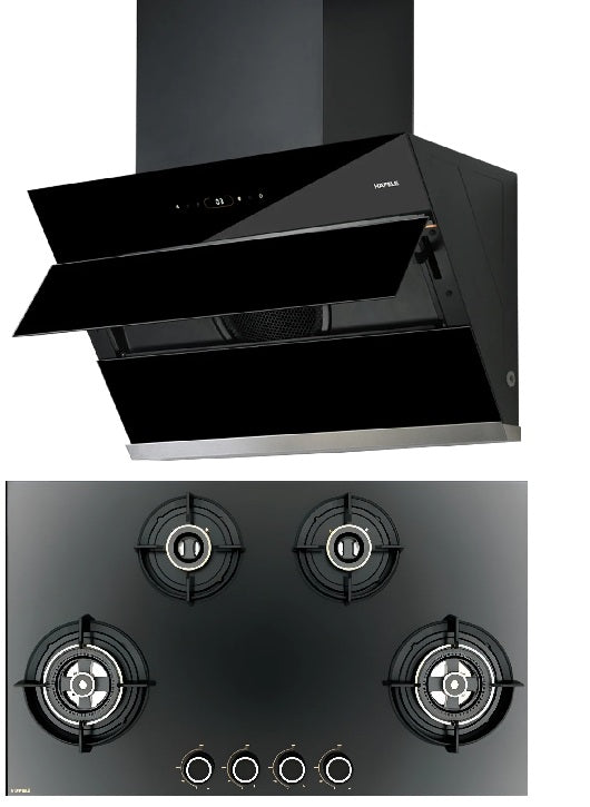 Hafele 90 cm Wall Mounted Chimney AELLA 90 + Hafele 80 cm 4 Burner Hob Vortex Series VORTEX 480
