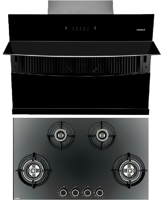 Hafele 90 cm Wall Mounted Chimney RHINE 90 + Hafele 80 cm 4 Burner Hob ...