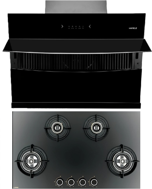 Hafele 90 cm Wall Mounted Chimney RHINE 90 + Hafele 80 cm 4 Burner Hob Vortex Series VORTEX 480