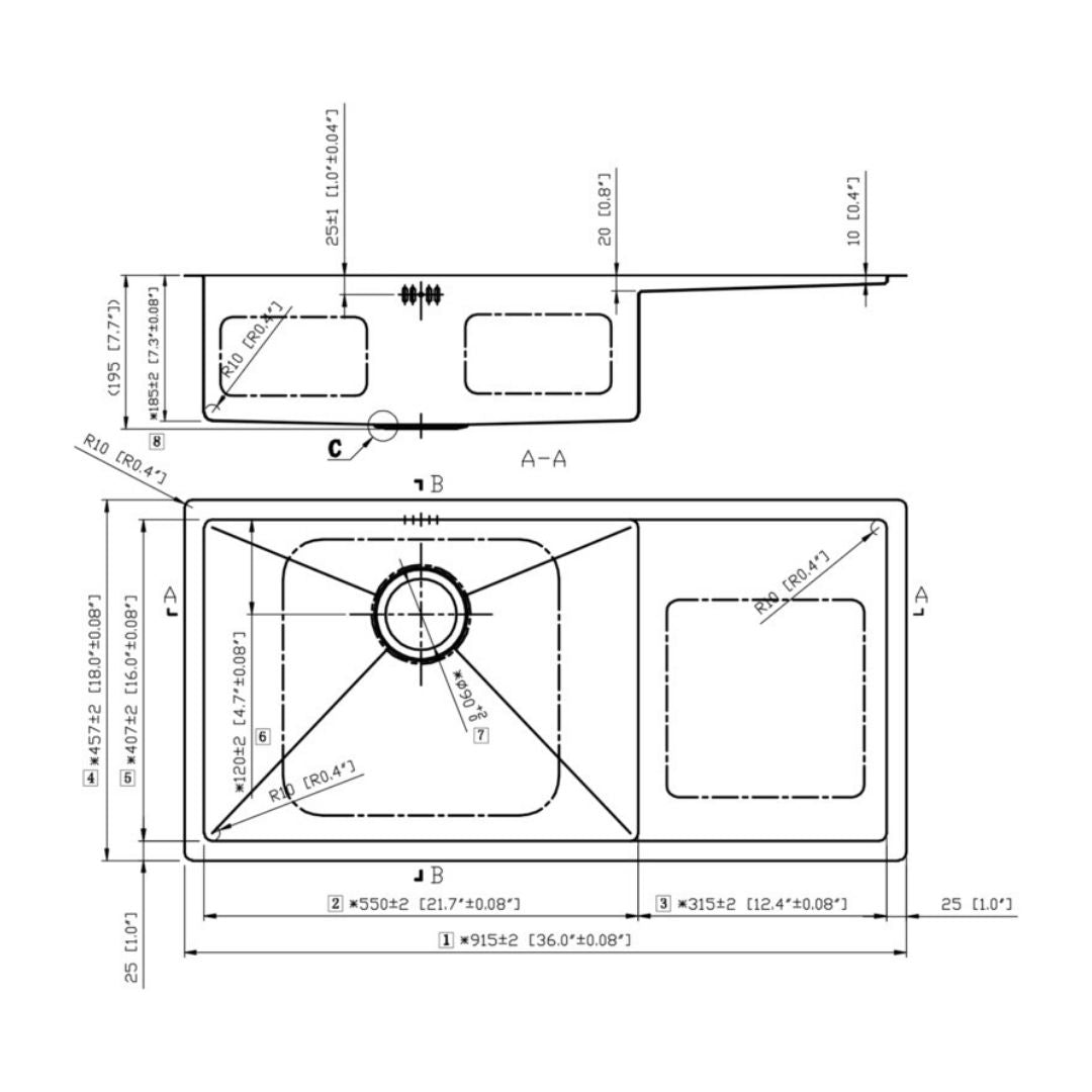 Hafele Stainless Steel Sink Argento SINGLE BOWL WITH DRAIN BOARD EMERALD R3618 ( 36 x 18 inches ) - Satin