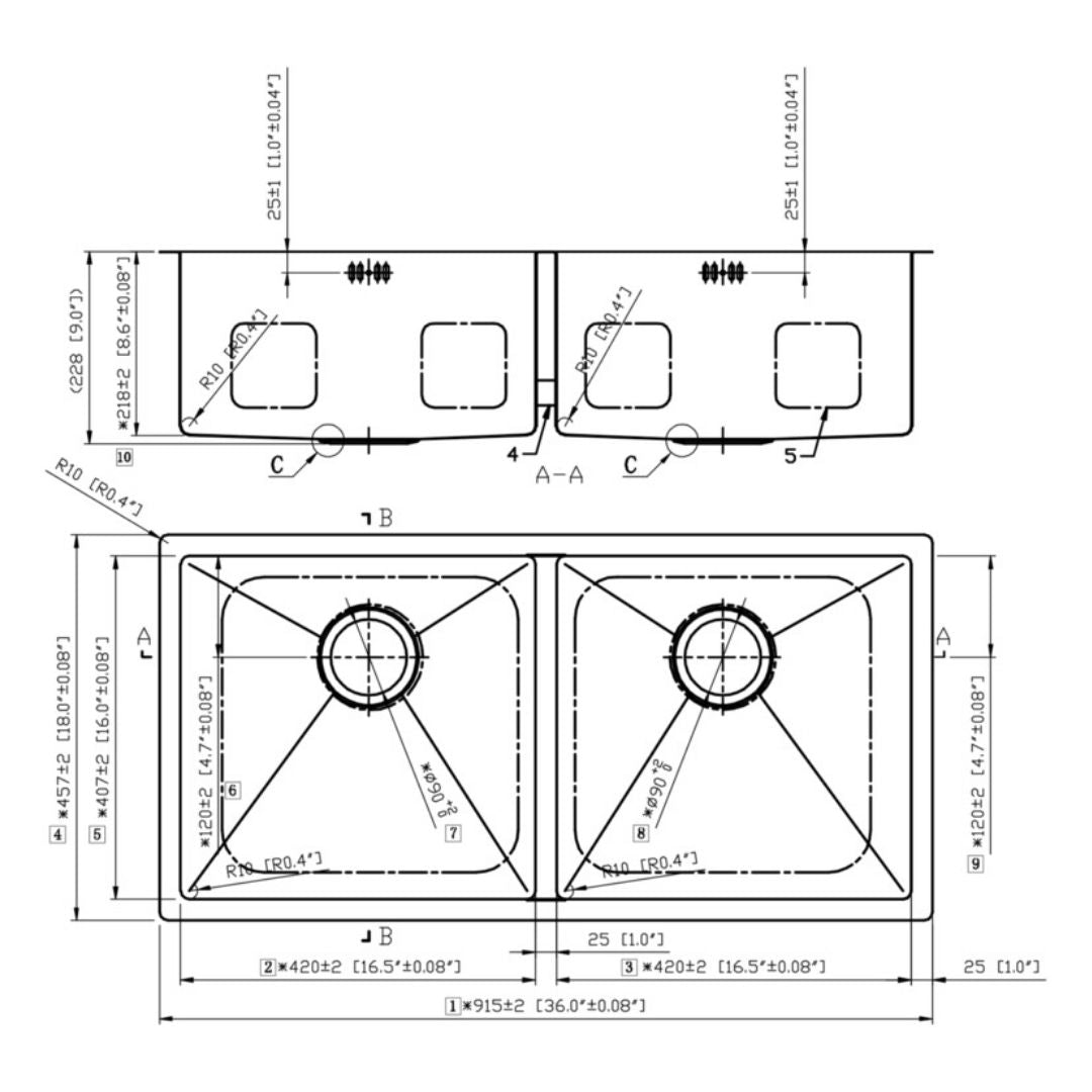 Hafele Stainless Steel Sink Argento DOUBLE BOWL SAPPHIRE R3618 ( 36 x 18 inches ) - Satin