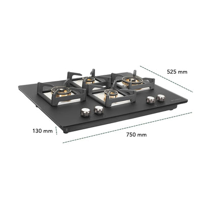 Faber 75 cm Wall Mounted Chimney Charm Series HOOD CHARM BLDC HC SC FL BK IN 75 T + Faber 75 cm 4 Burner Hob Bella Series BELLA HT 754 BR AI