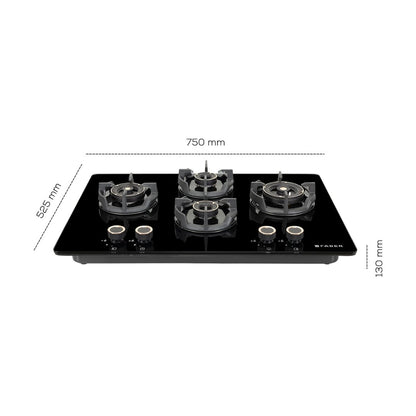 Faber 75 cm Wall Mounted Chimney Zeal Series HOOD ZEAL BLDC HC SC FL BK IN 75 C + Faber 75 cm 4 Burner Hob Experia Series EXPERIA HT 754 ALU AI FFD