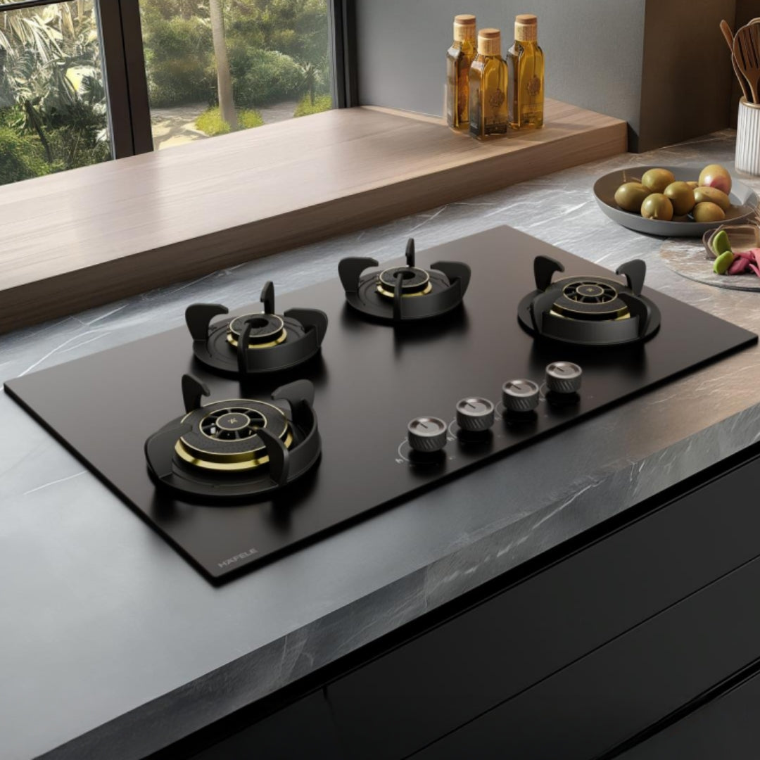 Hafele Built In Oven ORB 72 BIO + Hafele Built-In Convection Microwave DIAMOND 34 MWO + Hafele 90 cm Wall Mounted Chimney TERESA NEO I-90 BLDC + Hafele 86 cm 4 Burner Hob Altius Plus Series ALTIUS PLUS 490 + Hafele Semi Built in Dishwasher ACERO 15PS SI with 15 Place Settings