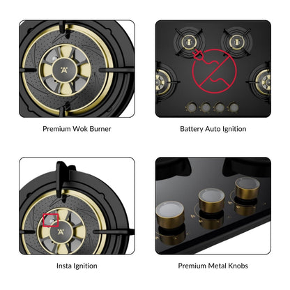 Hafele 90 cm Wall Mounted Chimney TERESA T-90 BLDC + Hafele 86 cm 4 Burner Hob Altius Plus Matt Series ALTIUS PLUS MATT GLASS 490