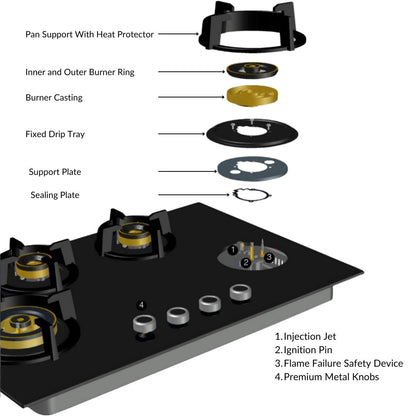 Hafele 90 cm Wall Mounted Chimney TERESA T-90 BLDC + Hafele 86 cm 4 Burner Hob Altius Plus Matt Series ALTIUS PLUS MATT GLASS 490