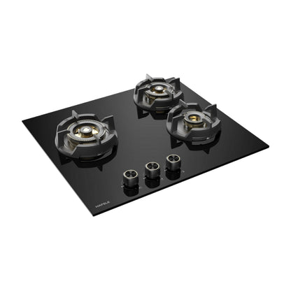 Hafele Built In Oven AURORA 80 + Hafele Built-In Microwave AURORA 25 + Hafele 60 cm Wall Mounted Chimney Essentia Series RENATA CURVED 60 + Hafele 60 cm 3 Burner Hob Essentia Series AUGUSTA 360