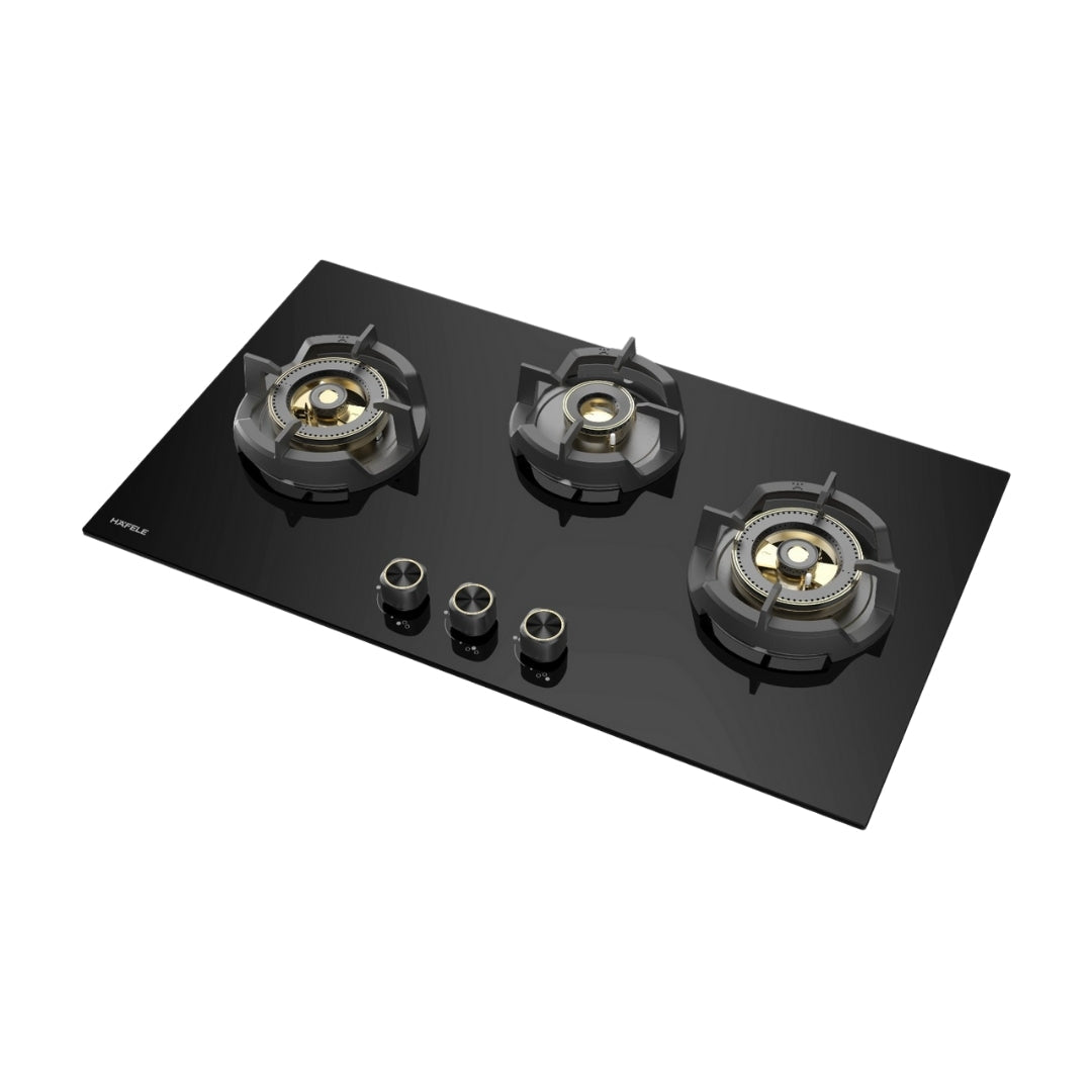 Hafele 75 cm Wall Mounted Chimney Essentia Series RENATA INCLINED 75 + Hafele 78 cm 3 Burner Hob Essentia Series AUGUSTA 378