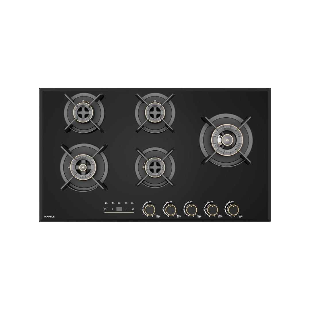 Hafele Built In Oven with Full Steam MIDORA FULL STEAM OVEN + Hafele Built-In Microwave ENZO 28 + Hafele 90 cm Wall Mounted Chimney TERESA T-90 BLDC + Hafele 90 cm 5 Burner Hob Cronus Series CRONUS 590 + Hafele Free Standing Dishwasher AQUA CHROME 13 FS with 13 Place Settings