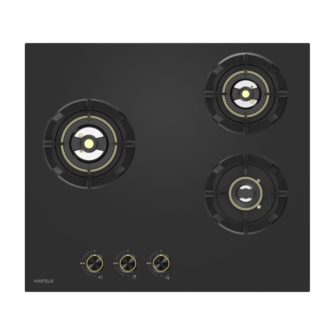 Hafele Built In Oven RIBB 70 + Hafele Built-In Microwave MARIA 28 + Hafele 60 cm Wall Mounted Chimney Essentia Series RENATA INCLINED 60 + Hafele 60 cm 3 Burner Hob Essentia Series VERENA 360