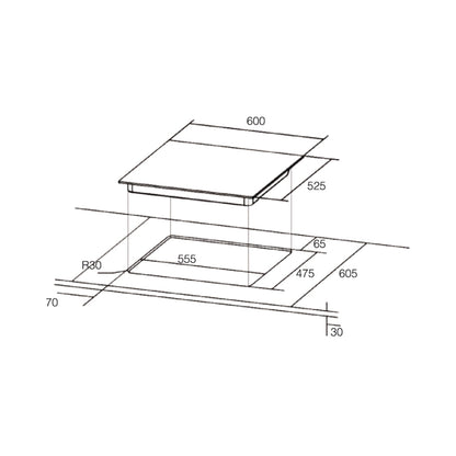 Hafele Built In Oven RIBB 70 + Hafele Built-In Microwave MARIA 28 + Hafele 60 cm Wall Mounted Chimney Essentia Series RENATA INCLINED 60 + Hafele 60 cm 3 Burner Hob Essentia Series VERENA 360