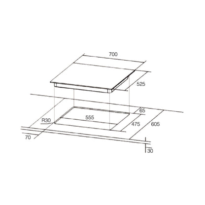 Hafele 60 cm Wall Mounted Chimney Essentia Series RENATA INCLINED 60 + Hafele 70 cm 4 Burner Hob Essentia Series VERENA 470
