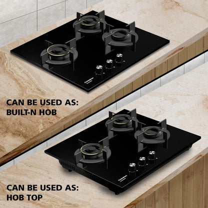 Crompton 60 cm 3 Burner Hob Sensosafe HOB-SSDC603-MBL