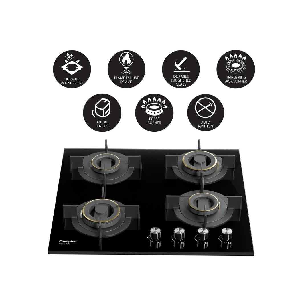 Crompton 60 cm 4 Burner Hob Sensosafe HOB-SSDC604-MBL