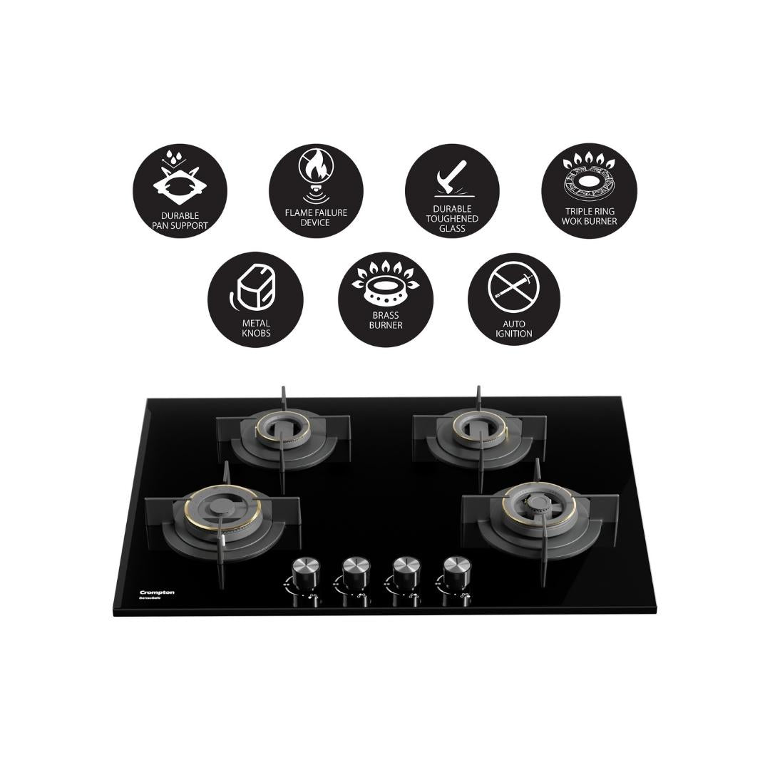 Crompton 78 cm 4 Burner Hob Sensosafe HOB-SSDC824-MBL