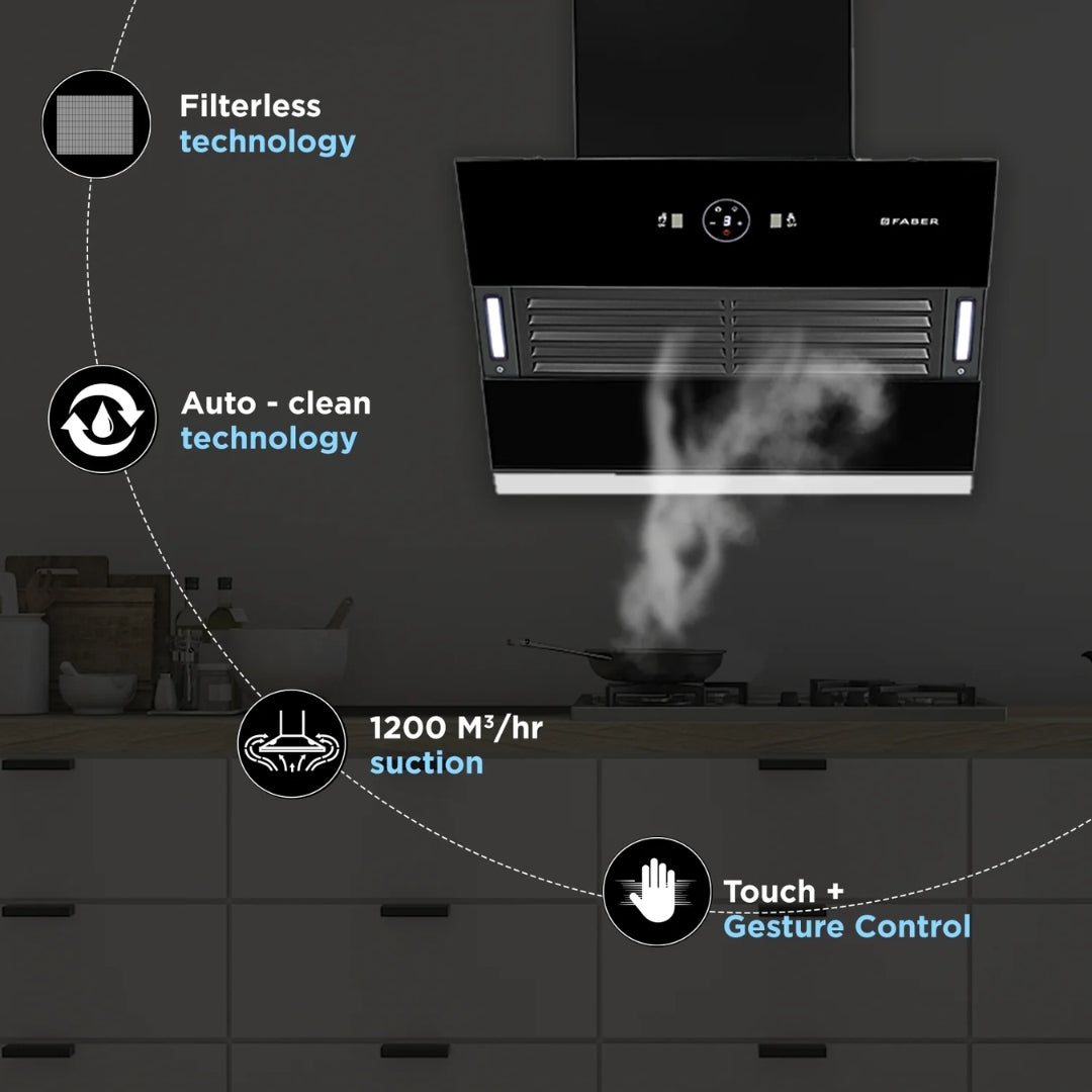 Faber 60 cm Wall Mounted Chimney HOOD VERTIGO FL SC AC BK 60
