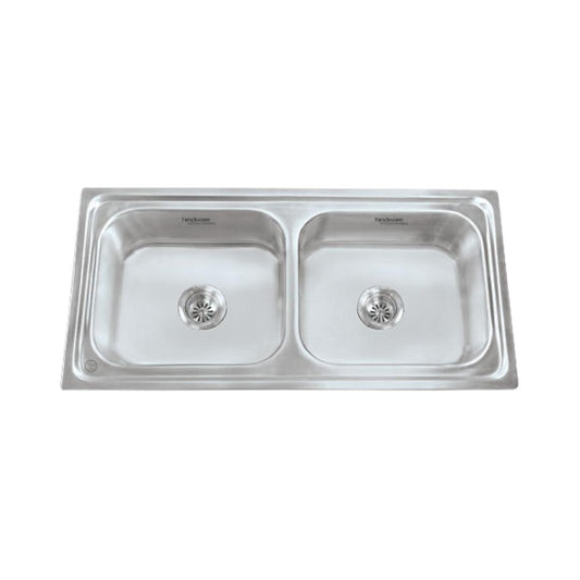 Hindware Stainless Steel Sink Pressed Series DOUBLE BOWL IMPERIO 37 x 18 x 8 ( 37 x 18 inches ) - Matt