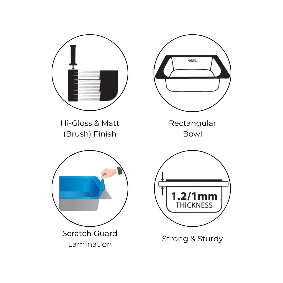 Hindware Stainless Steel Sink Pressed Series DOUBLE BOWL IMPERIO 41 x 20 x 8 ( 41 x 20 inches ) - Matt