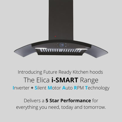 Elica 90 cm Wall Mounted Chimney Ismart Series ISMART GLACE HAC BF LTW 90 NERO