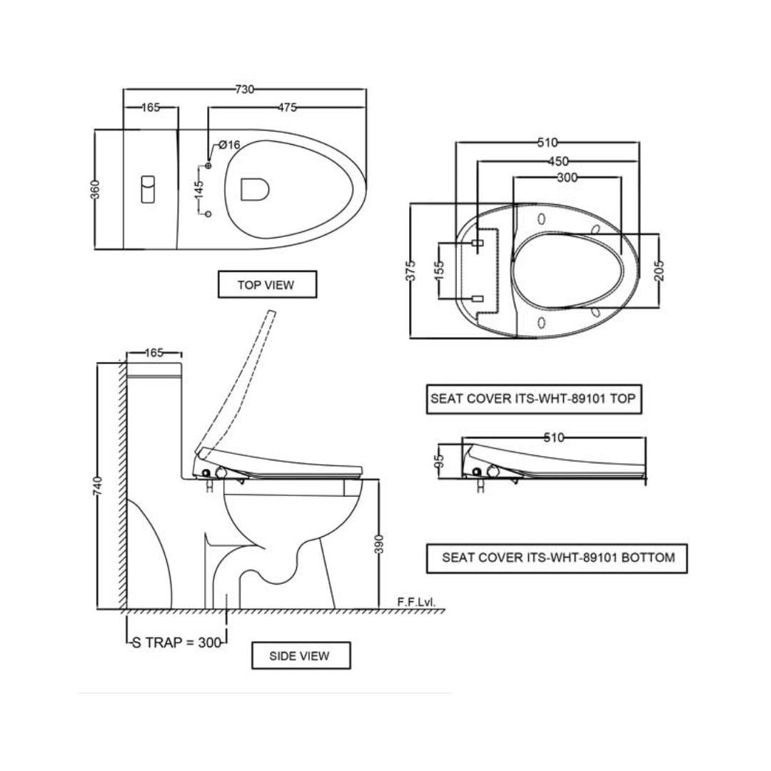 Jaquar Floor Mounted White Closet WC Bidspa ITS-WHT-89851S300PPPM with S-Trap