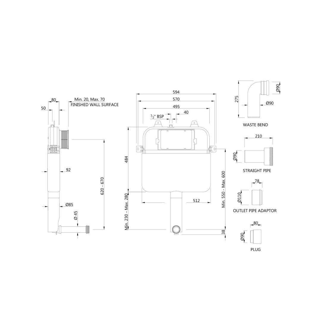 Jaquar Concealed Wall Mounted Cistern Without Frame JCS-WHT-2400S ...