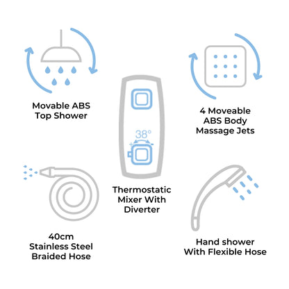 Jaquar Thermostatic 4 Way Shower Panel JPL-WHT-ST86113 - White Glass