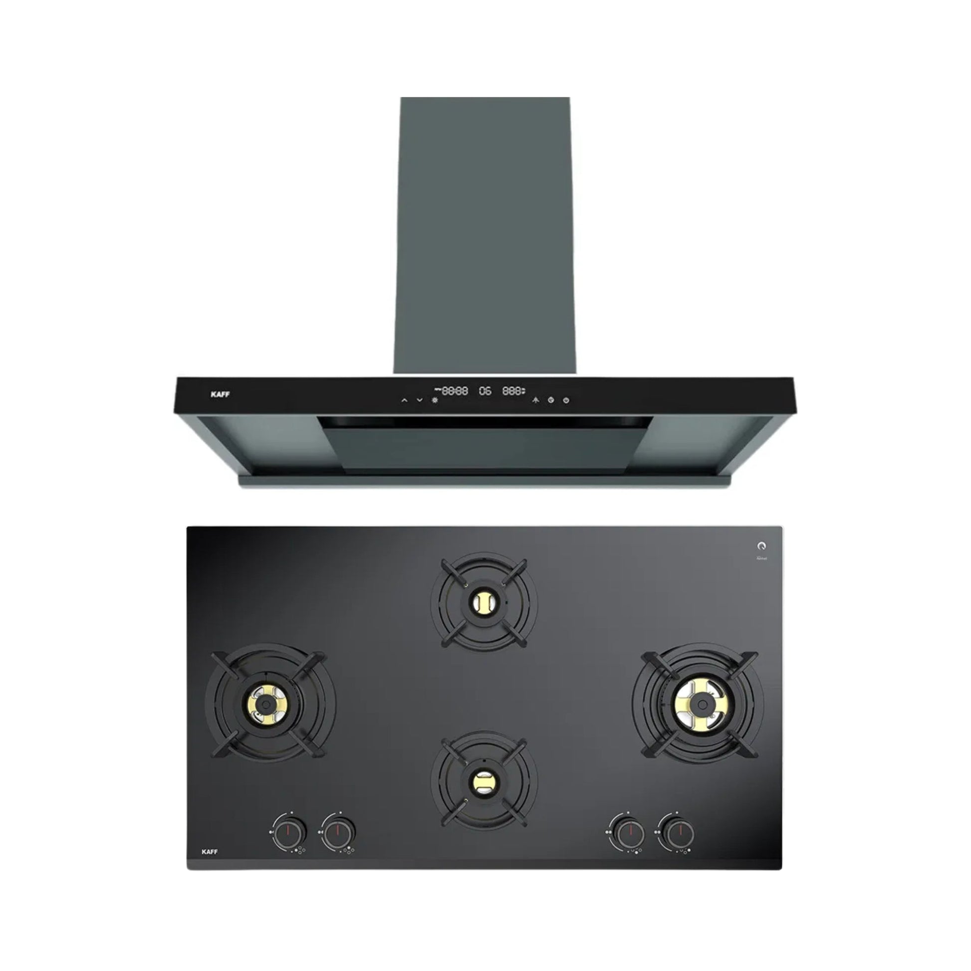 Kaff 90 cm Wall Mounted Chimney MISSONI 90 - BLDC + Kaff 90 cm 4 Burner Hob Ashford Series ASF 94V