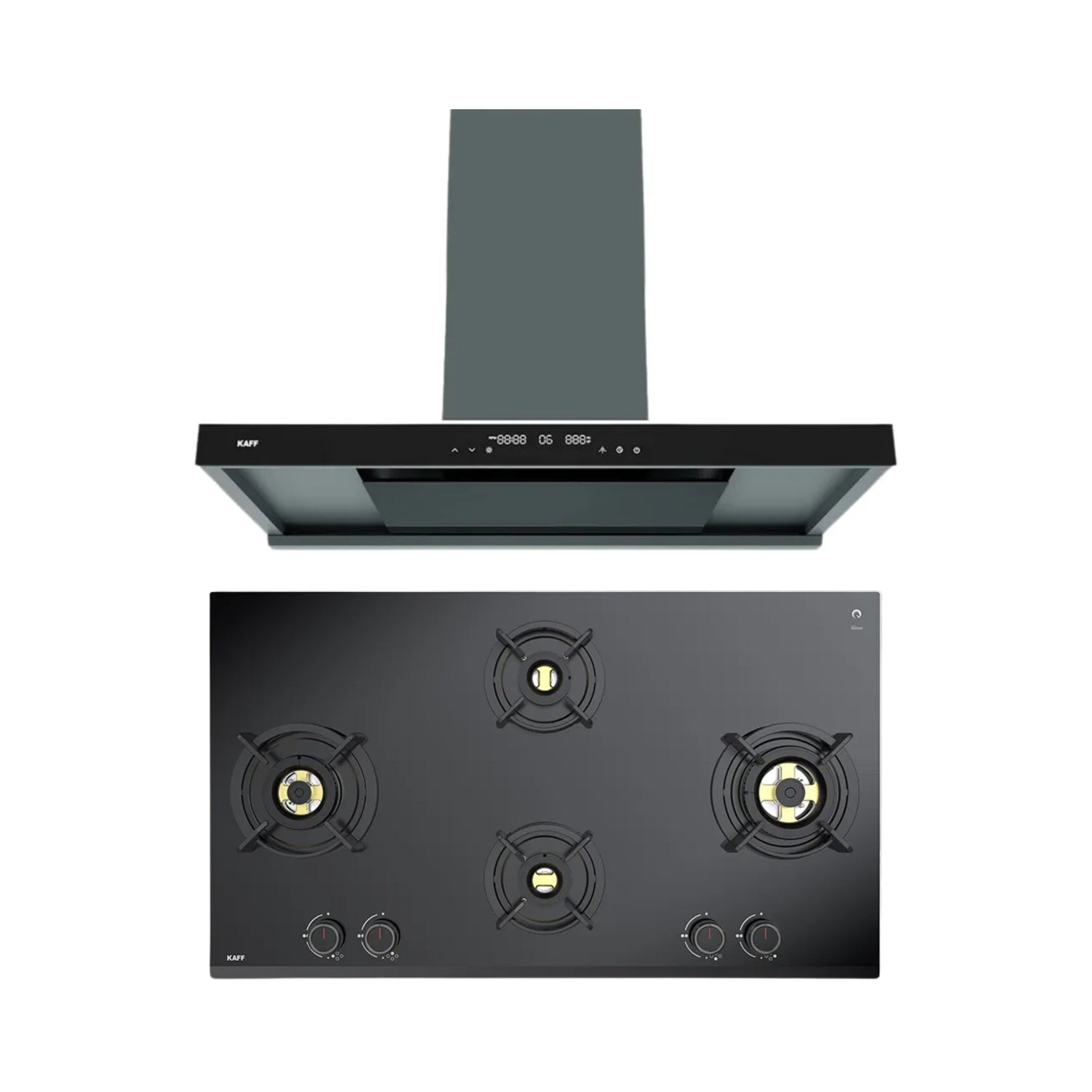 Kaff 90 cm Wall Mounted Chimney MISSONI 90 - BLDC + Kaff 90 cm 4 Burner Hob Ashford Series ASF 94V