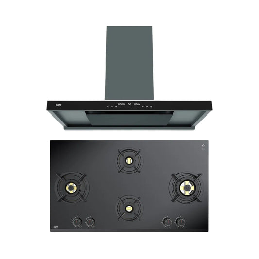 Kaff 90 cm Wall Mounted Chimney MISSONI 90 - BLDC + Kaff 90 cm 4 Burner Hob Ashford Series ASF 94V
