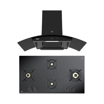Kaff 90 cm Wall Mounted Chimney VASCO 90 DC - BLDC + Kaff 90 cm 4 Burner Hob Ashford Series ASF 94V