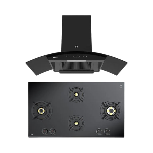 Kaff 90 cm Wall Mounted Chimney VASCO 90 DC - BLDC + Kaff 90 cm 4 Burner Hob Ashford Series ASF 94V