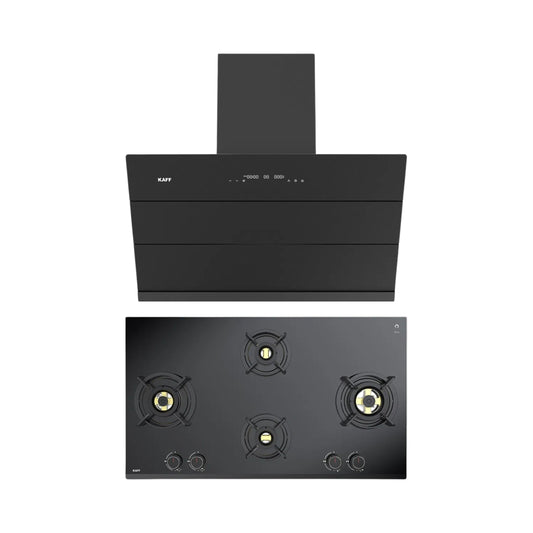 Kaff 90 cm Wall Mounted Chimney ALBURY SUPER 90 DC BLDC + Kaff 90 cm 4 Burner Hob Ashford Series ASF 94V