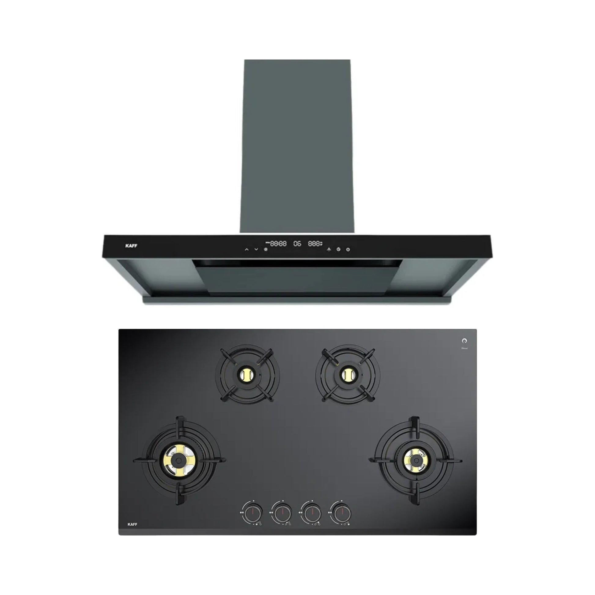 Kaff 90 cm Wall Mounted Chimney MISSONI 90 - BLDC + Kaff 90 cm 4 Burner Hob Ashford Series ASF 94M