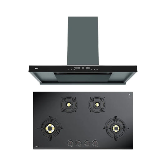 Kaff 90 cm Wall Mounted Chimney MISSONI 90 - BLDC + Kaff 90 cm 4 Burner Hob Ashford Series ASF 94M
