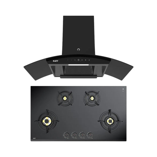 Kaff 90 cm Wall Mounted Chimney VASCO 90 DC - BLDC + Kaff 90 cm 4 Burner Hob Ashford Series ASF 94M