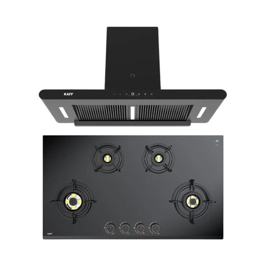 Kaff 90 cm Wall Mounted Chimney CANARY 90 DC BLDC + Kaff 90 cm 4 Burner Hob Ashford Series ASF 94M