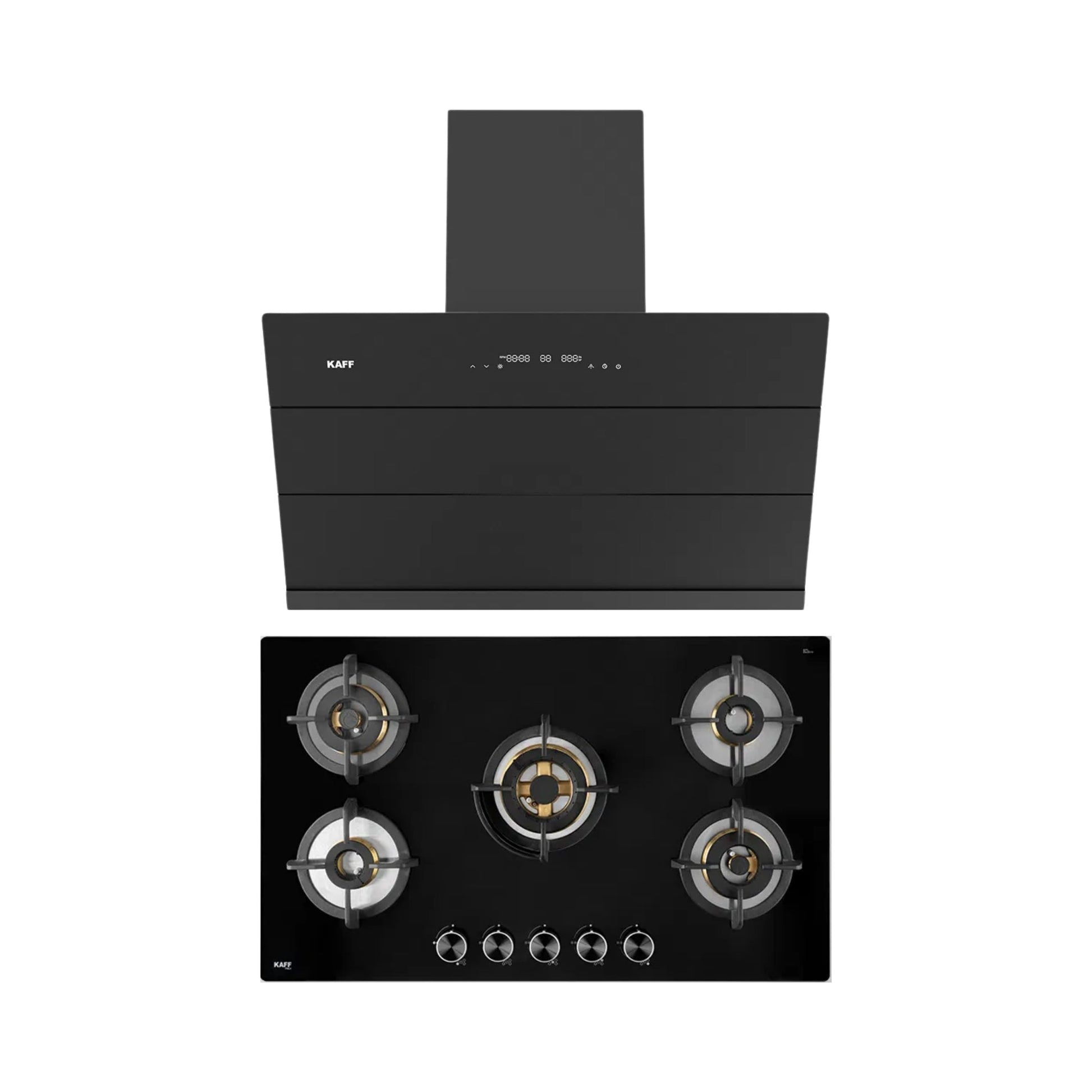 Kaff 90 cm Wall Mounted Chimney ALBURY SUPER 90 DC BLDC + Kaff 86 cm 5 Burner Hob Bellini F BLHF 865X