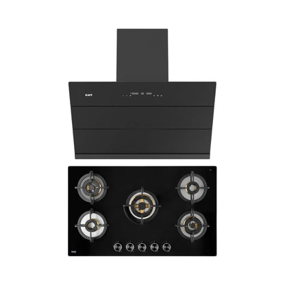 Kaff 90 cm Wall Mounted Chimney ALBURY SUPER 90 DC BLDC + Kaff 86 cm 5 Burner Hob Bellini F BLHF 865X