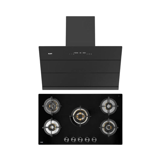 Kaff 90 cm Wall Mounted Chimney ALBURY SUPER 90 DC BLDC + Kaff 86 cm 5 Burner Hob Bellini F BLHF 865X