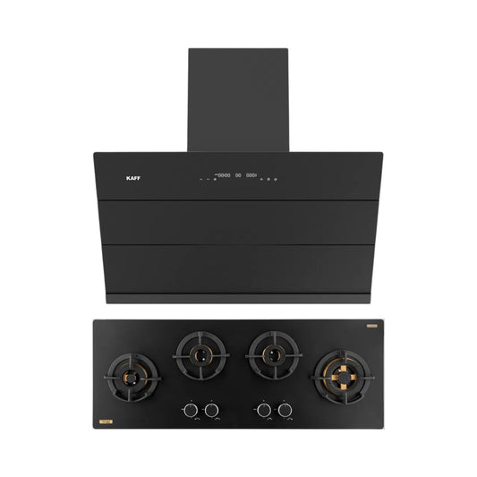 Kaff 90 cm Wall Mounted Chimney ALBURY SUPER 90 DC BLDC + Kaff 100 cm 4 Burner Hob Massimo MSM 104X