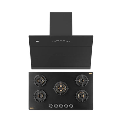 Kaff 90 cm Wall Mounted Chimney ALBURY SUPER 90 DC BLDC + Kaff 86 cm 5 Burner Hob Massimo MSM 865X