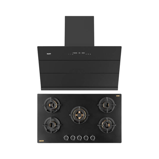 Kaff 90 cm Wall Mounted Chimney ALBURY SUPER 90 DC BLDC + Kaff 86 cm 5 Burner Hob Massimo MSM 865X